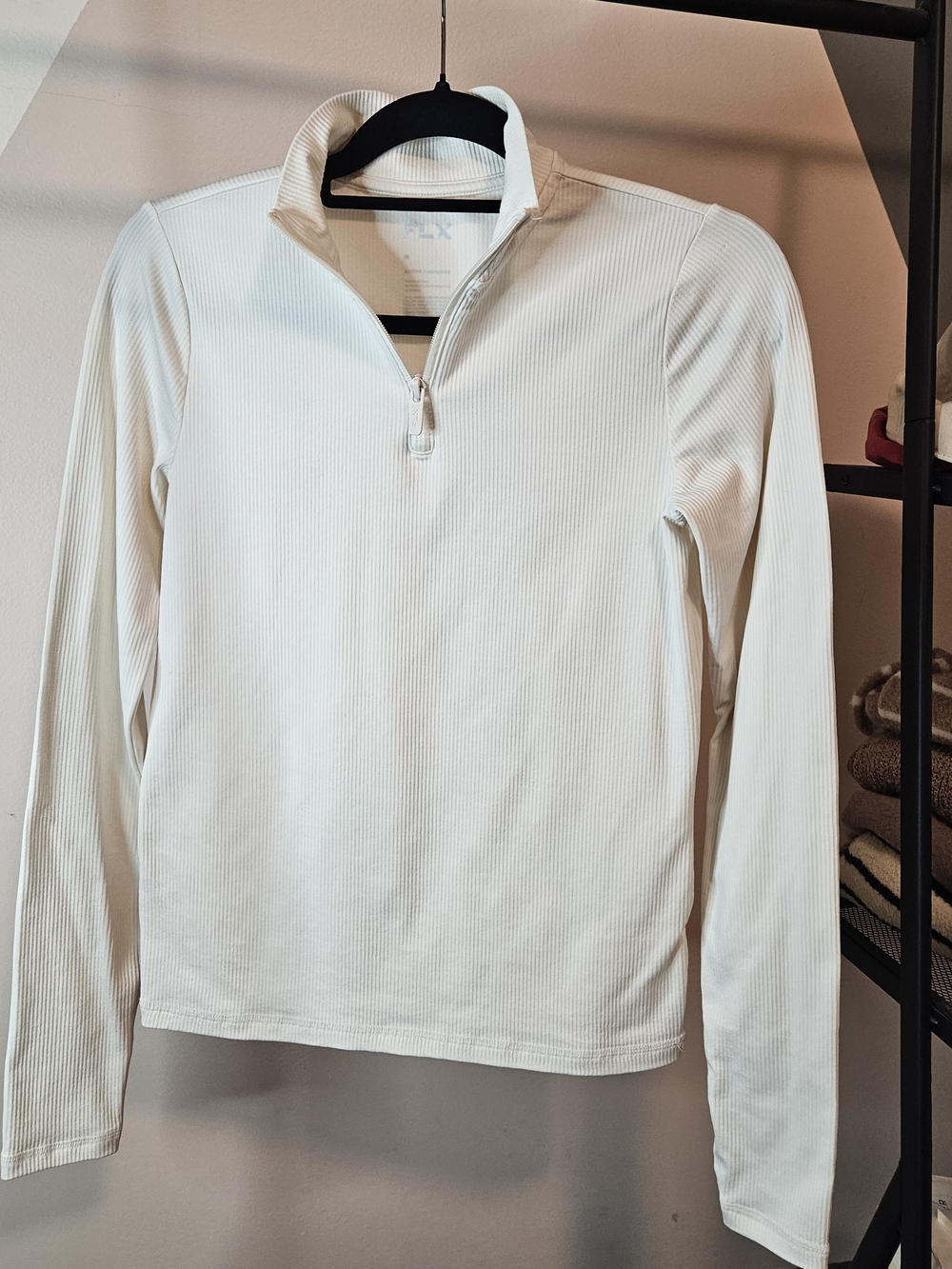 FLX Cream Ribbed 1/4 Zip Long Sleeve, Size Medium